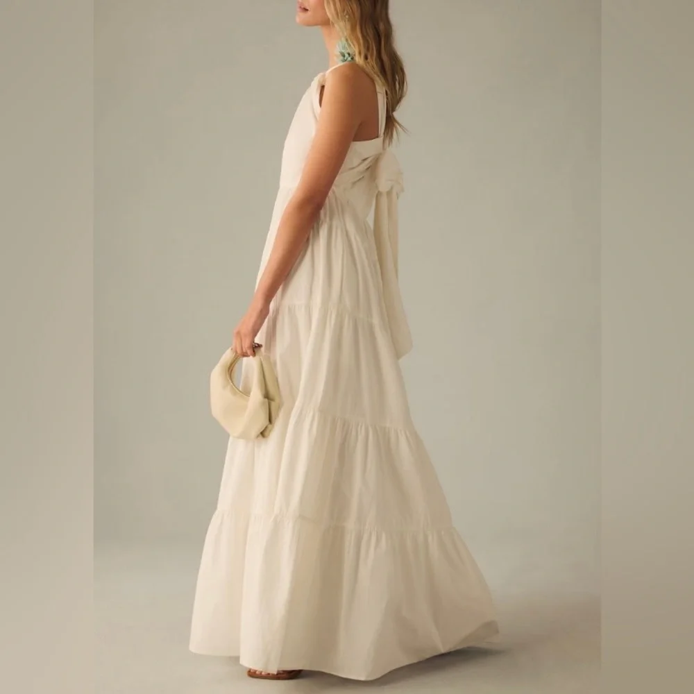 Anthropologie Forever That Girl Tiered Ruched Back Bow Dress - Picture 4 of 13